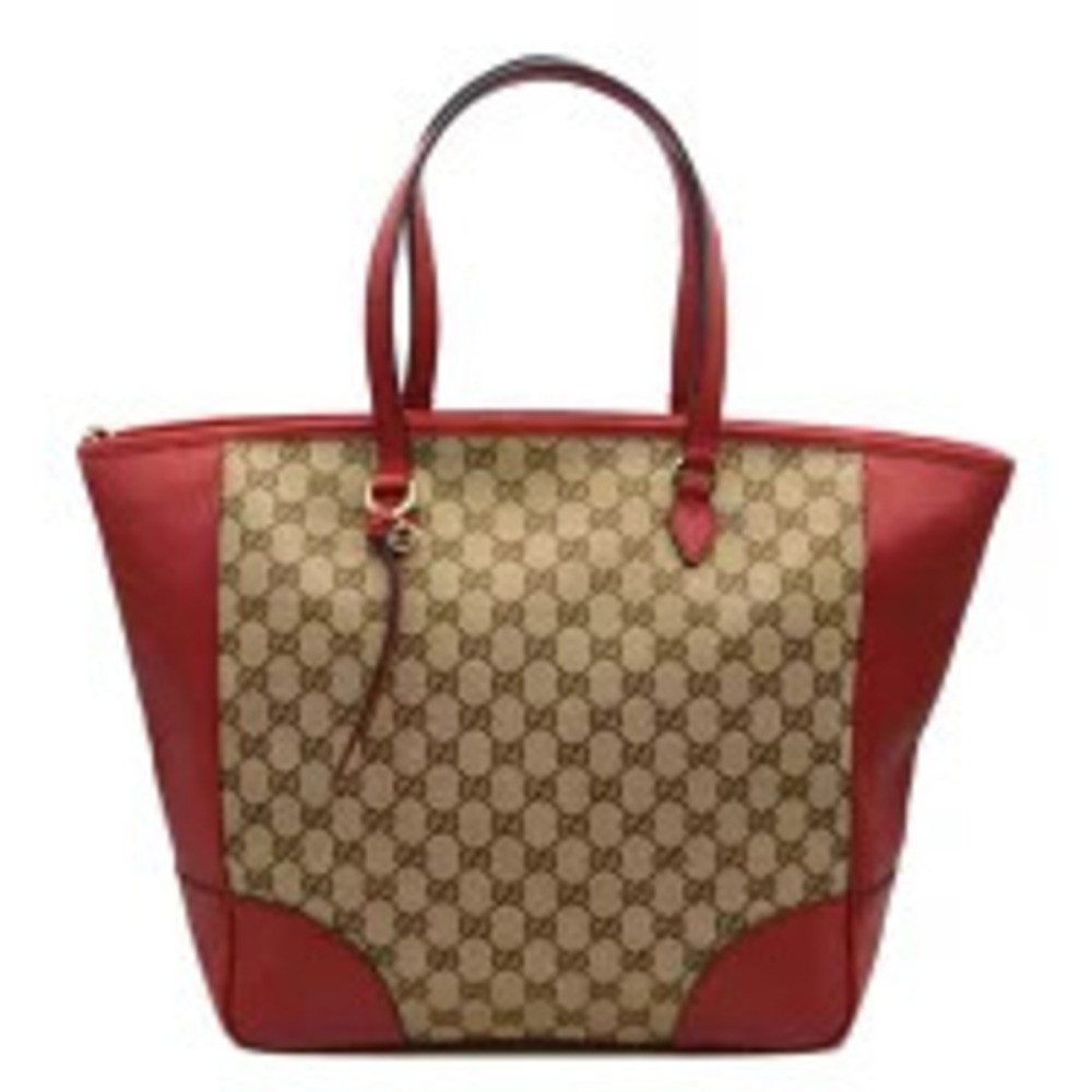 GUCCI GG Canvas Leather Tote Bag Rouge
